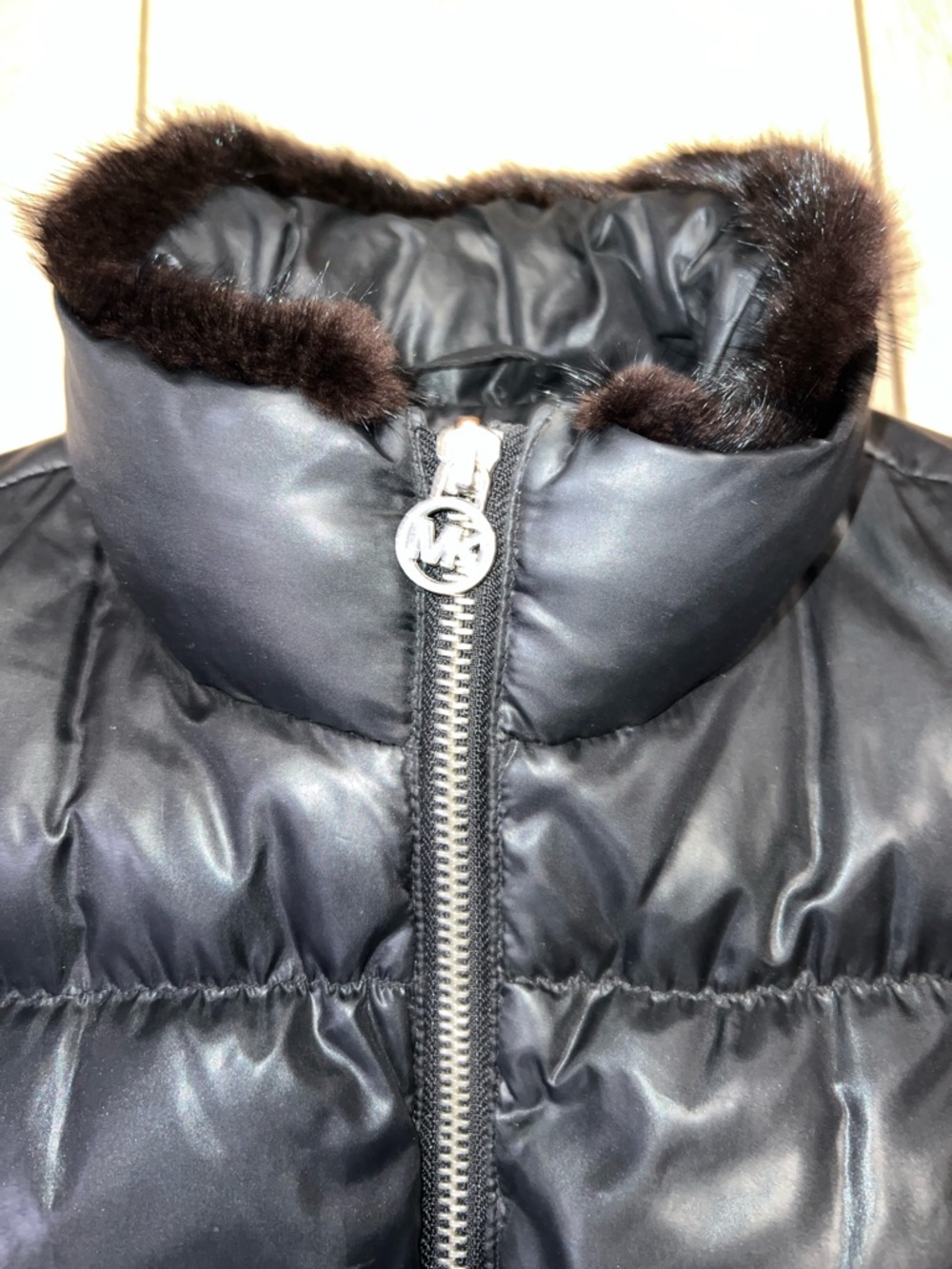 Michael Kors Black Quilted Belted Puffer Coat with Fur Trim - Picture 3 of 16